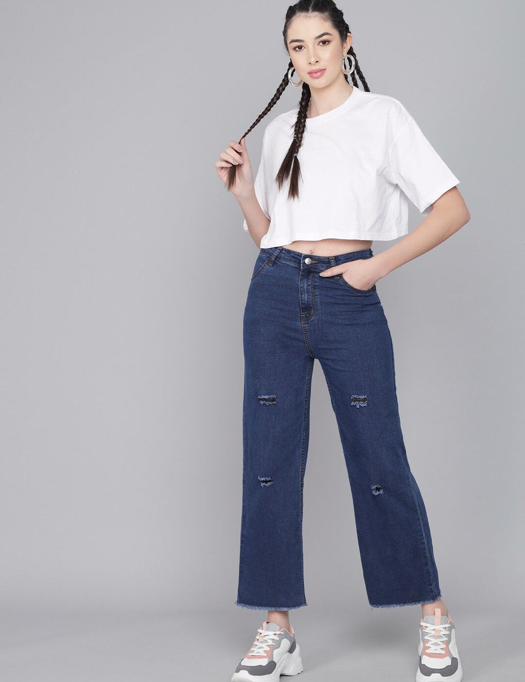 Kotty Women Blue Flared High-Rise Mildly Distressed Jeans