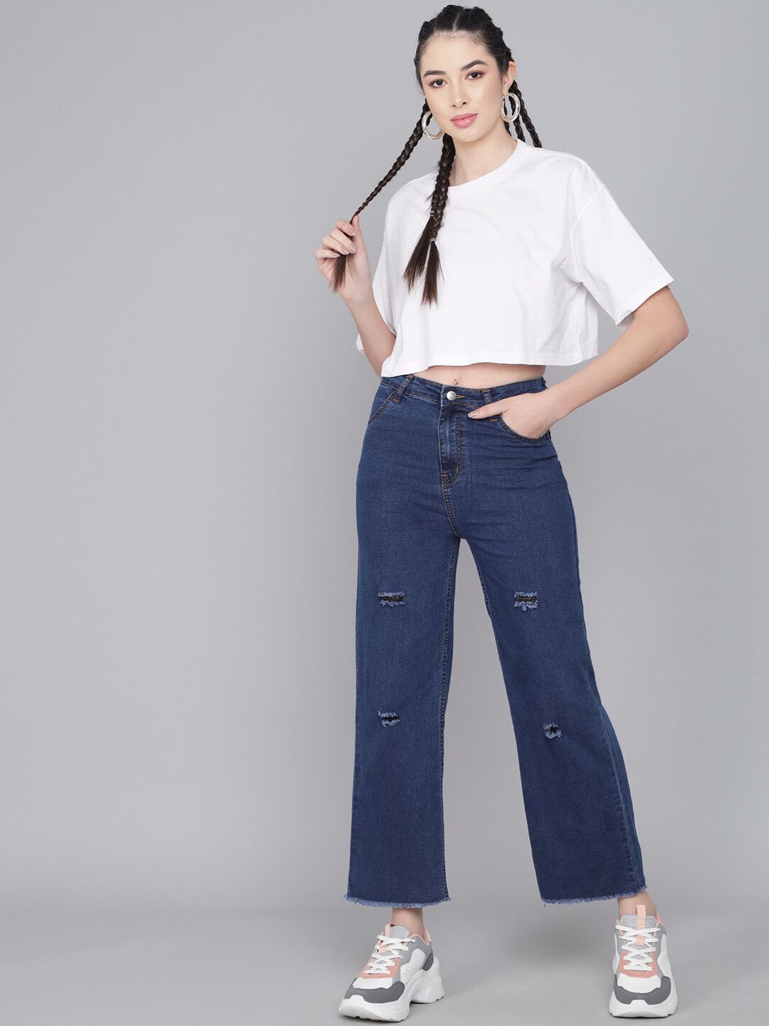 Kotty Women Blue Flared High-Rise Mildly Distressed Jeans