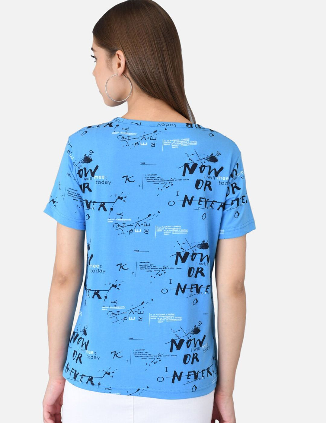 Kotty Women Pack of 2 White & Blue Printed Round Neck T-shirts