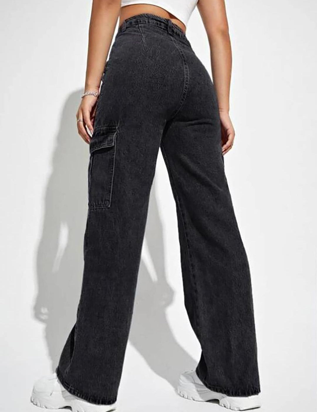 Kotty Women Jean Straight Fit High-Rise Stretchable Cargo Jeans