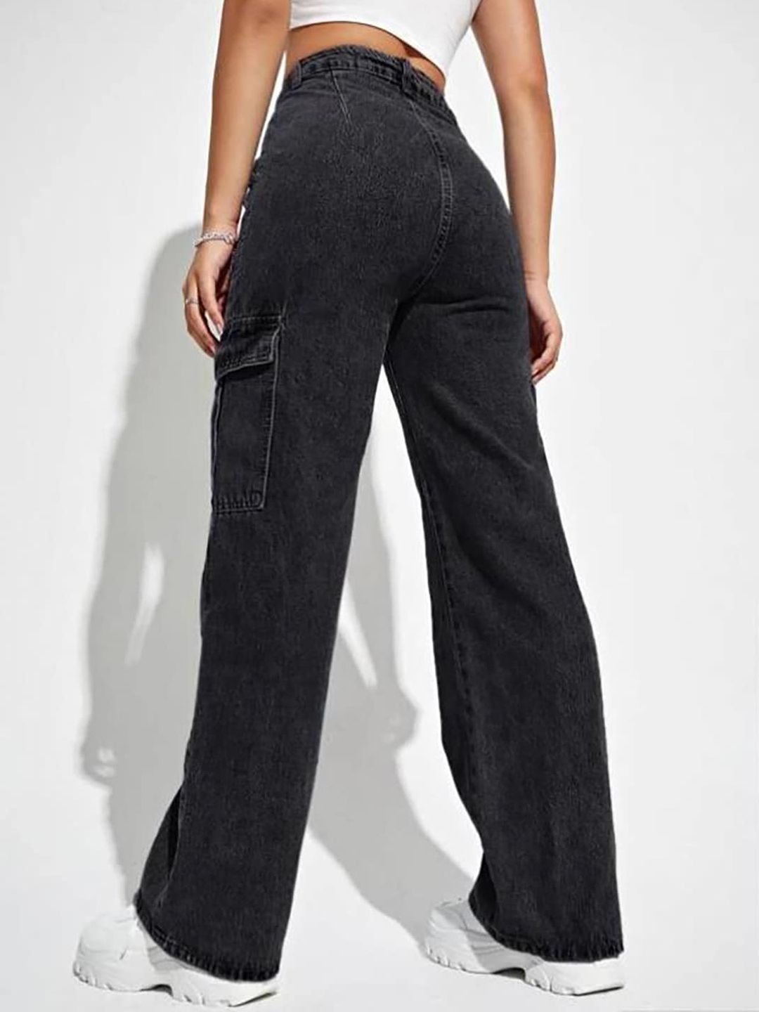 Kotty Women Jean Straight Fit High-Rise Stretchable Cargo Jeans