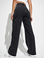 Kotty Women Jean Straight Fit High-Rise Stretchable Cargo Jeans