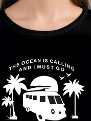 Kotty Women Black Printed Round Neck T-shirt