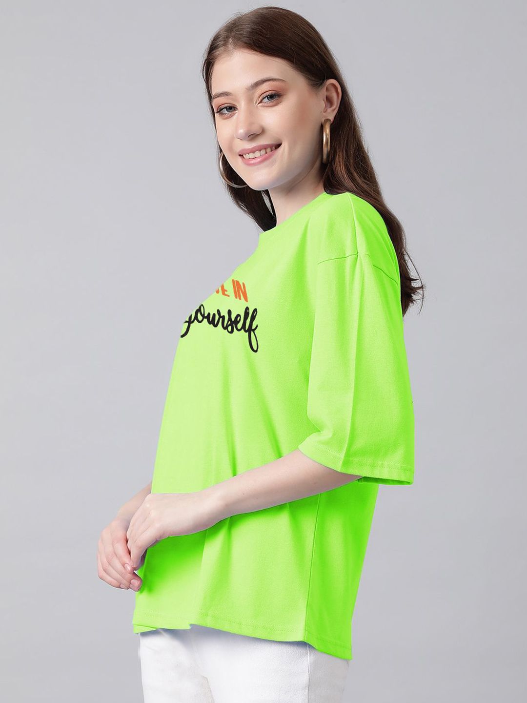 Kotty Printed Drop-Shoulder Sleeves Cotton T-shirt