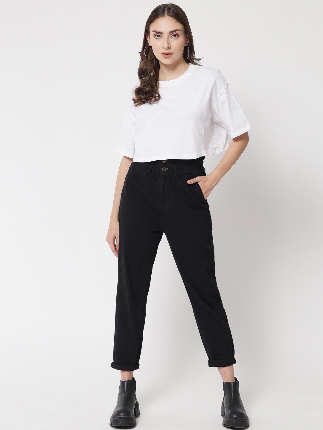 Kotty Women Black Jean Relaxed Fit High-Rise Stretchable Jeans