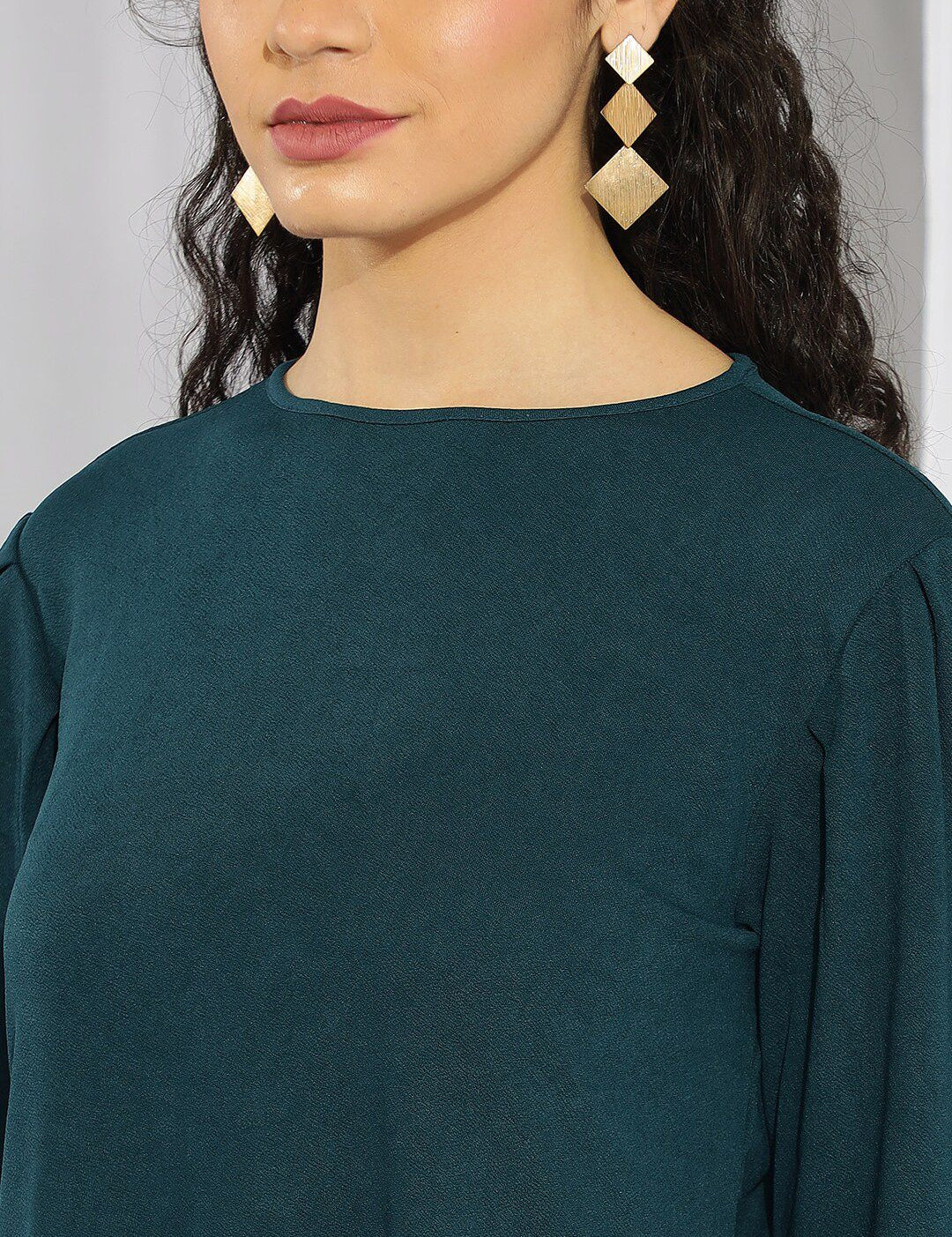 Kotty Green Round Neck Satin Top