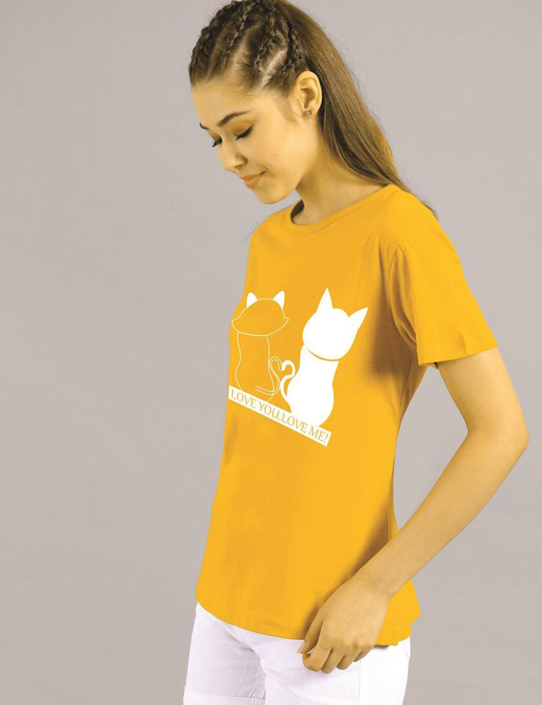 Kotty Women Yellow Printed Round Neck T-shirt