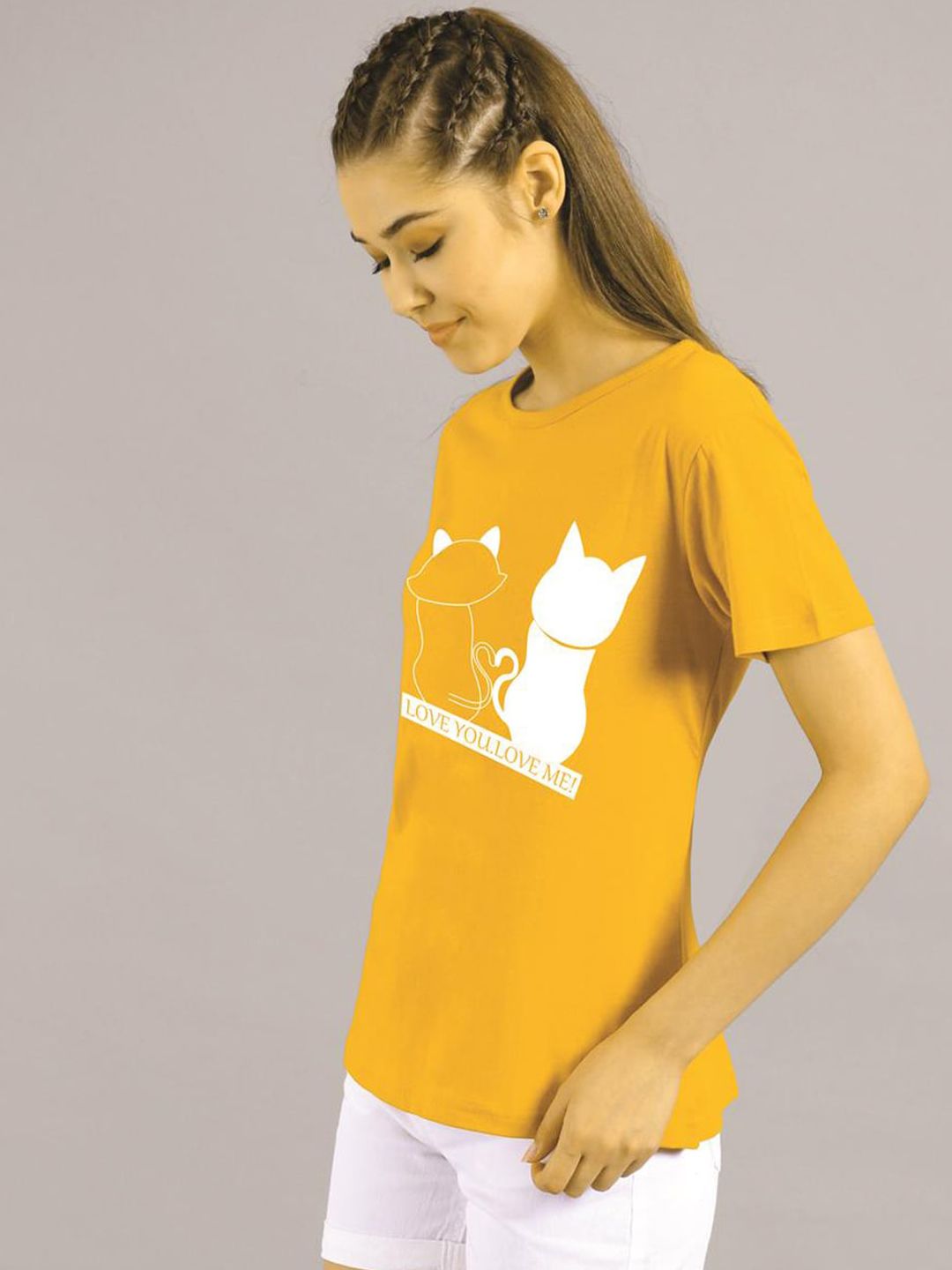 Kotty Women Yellow Printed Round Neck T-shirt