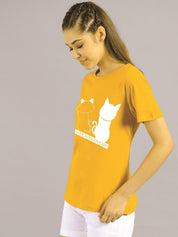 Kotty Women Yellow Printed Round Neck T-shirt