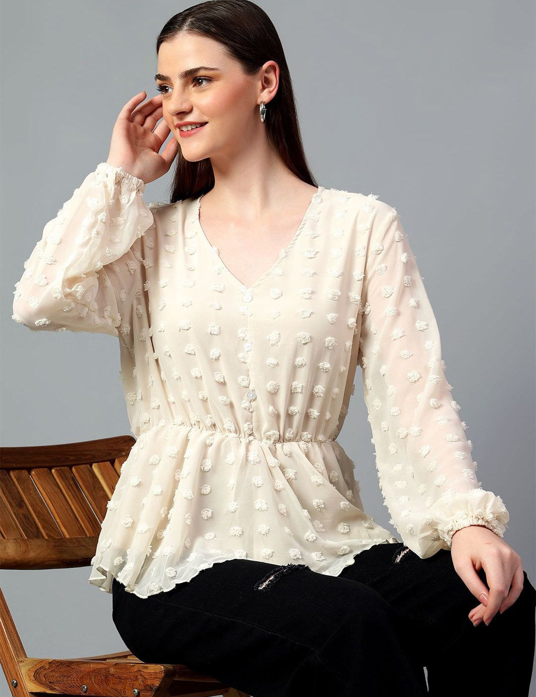 Kotty Women Solid V-Neck Top