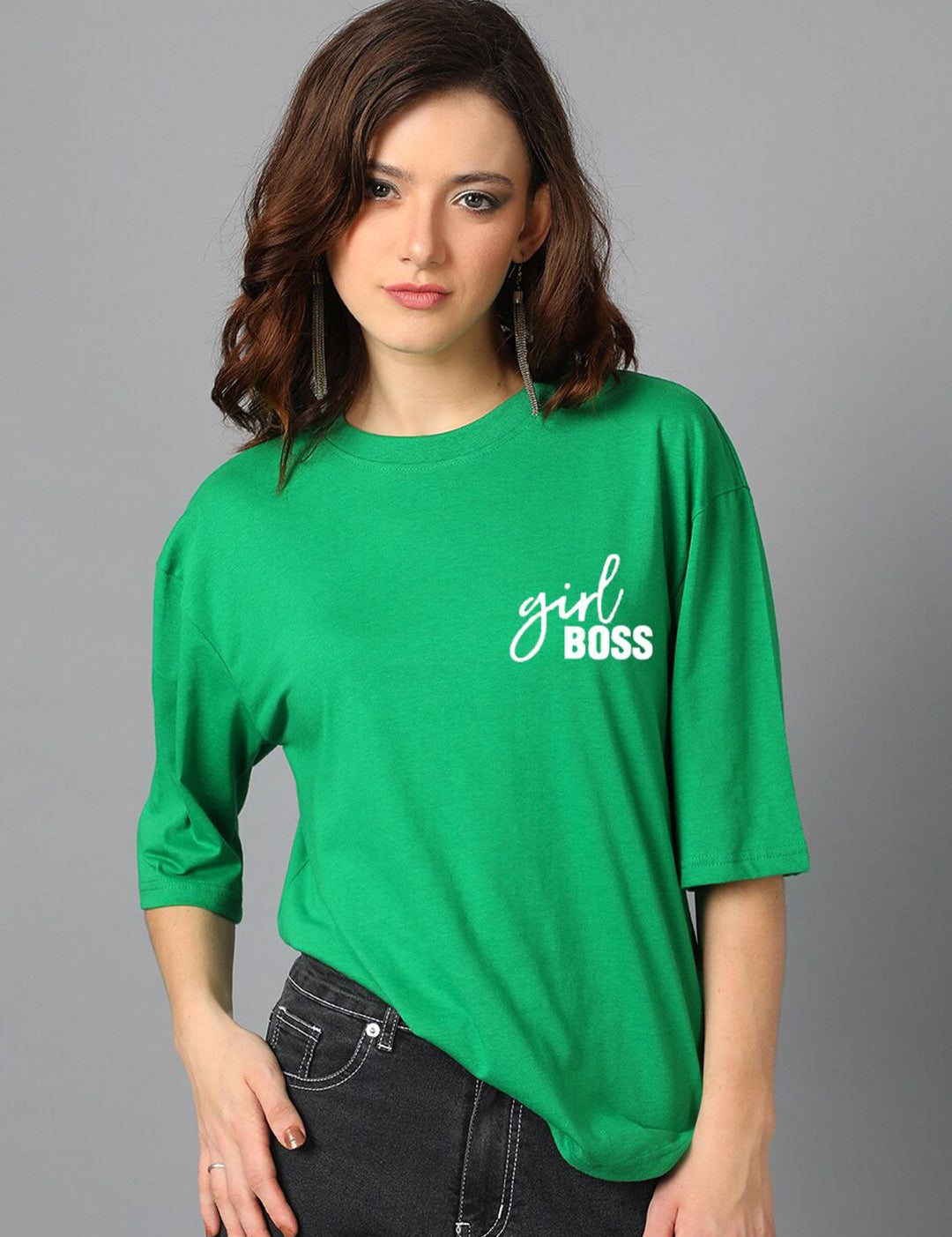 Kotty Green Typography Printed Oversized T-shirt