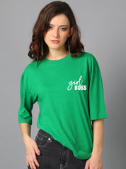 Kotty Green Typography Printed Oversized T-shirt