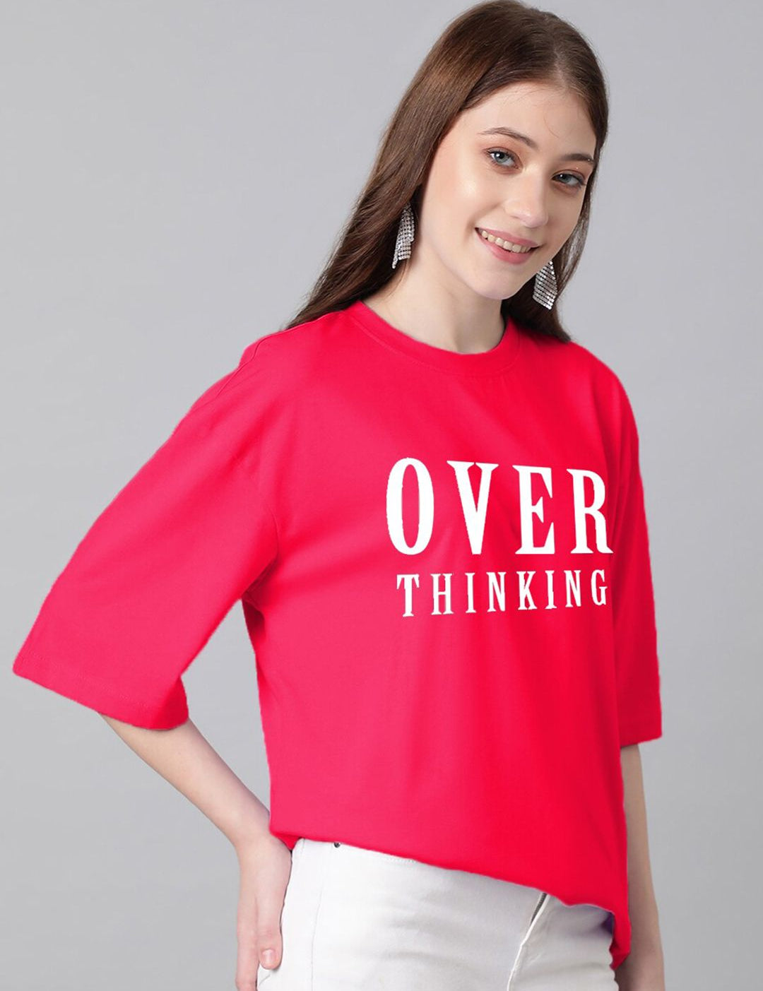 Kotty Typography Printed Round Neck Drop-Shoulder Sleeves Oversized Fit Cotton T-Shirt