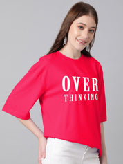 Kotty Typography Printed Round Neck Drop-Shoulder Sleeves Oversized Fit Cotton T-Shirt