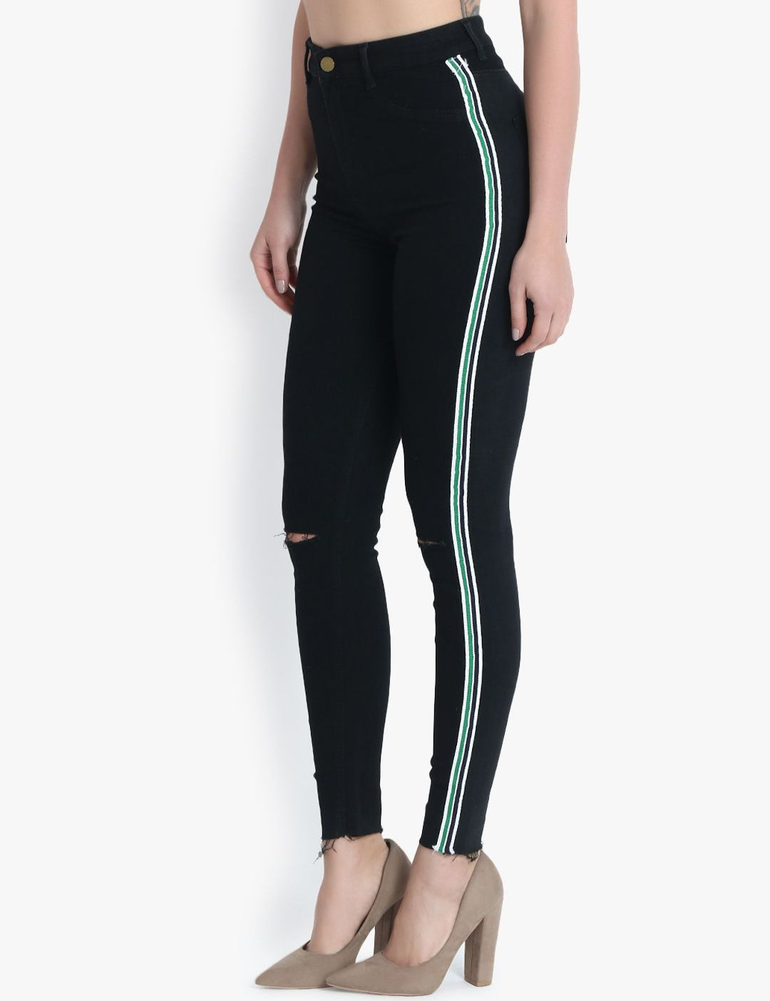 Kotty Women Black Skinny Fit High-Rise Slash Knee Jeans