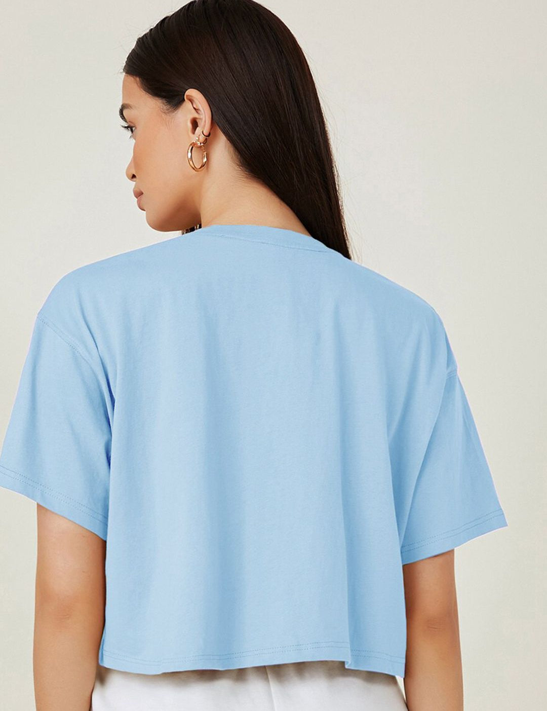 Kotty Round Neck  Drop-Shoulder Sleeves Graphic Printed Oversized Crop T-shirt