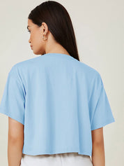 Kotty Round Neck  Drop-Shoulder Sleeves Graphic Printed Oversized Crop T-shirt