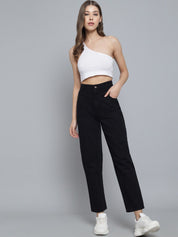 Kotty Women Black Jean Boyfriend Fit Crop High-Rise Jeans