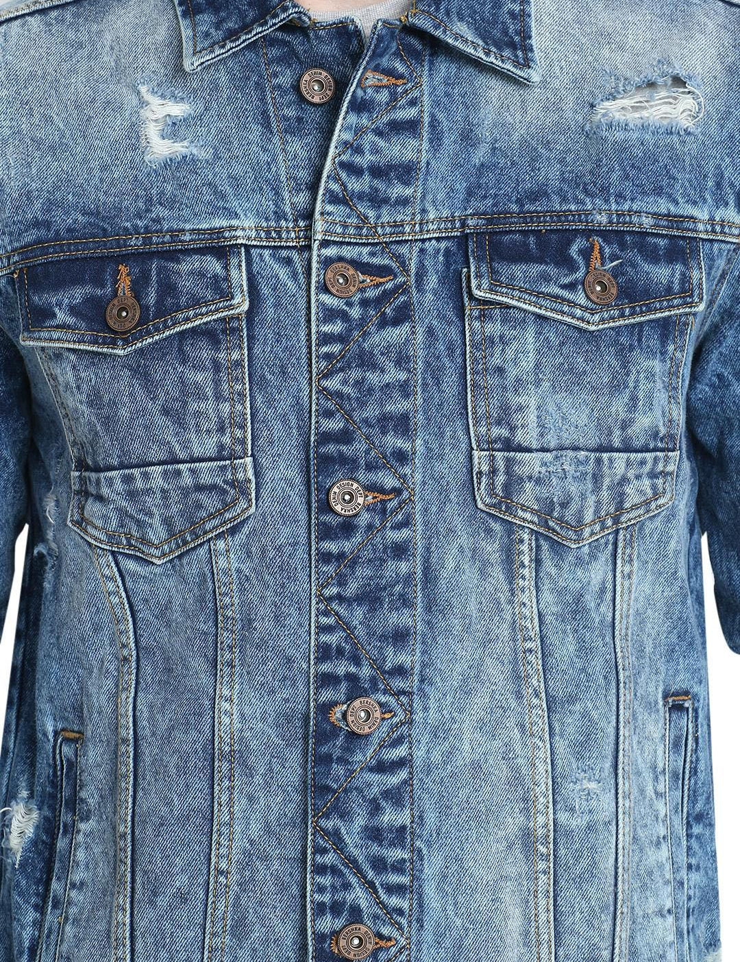 Kotty Men Blue Solid Denim Jacket
