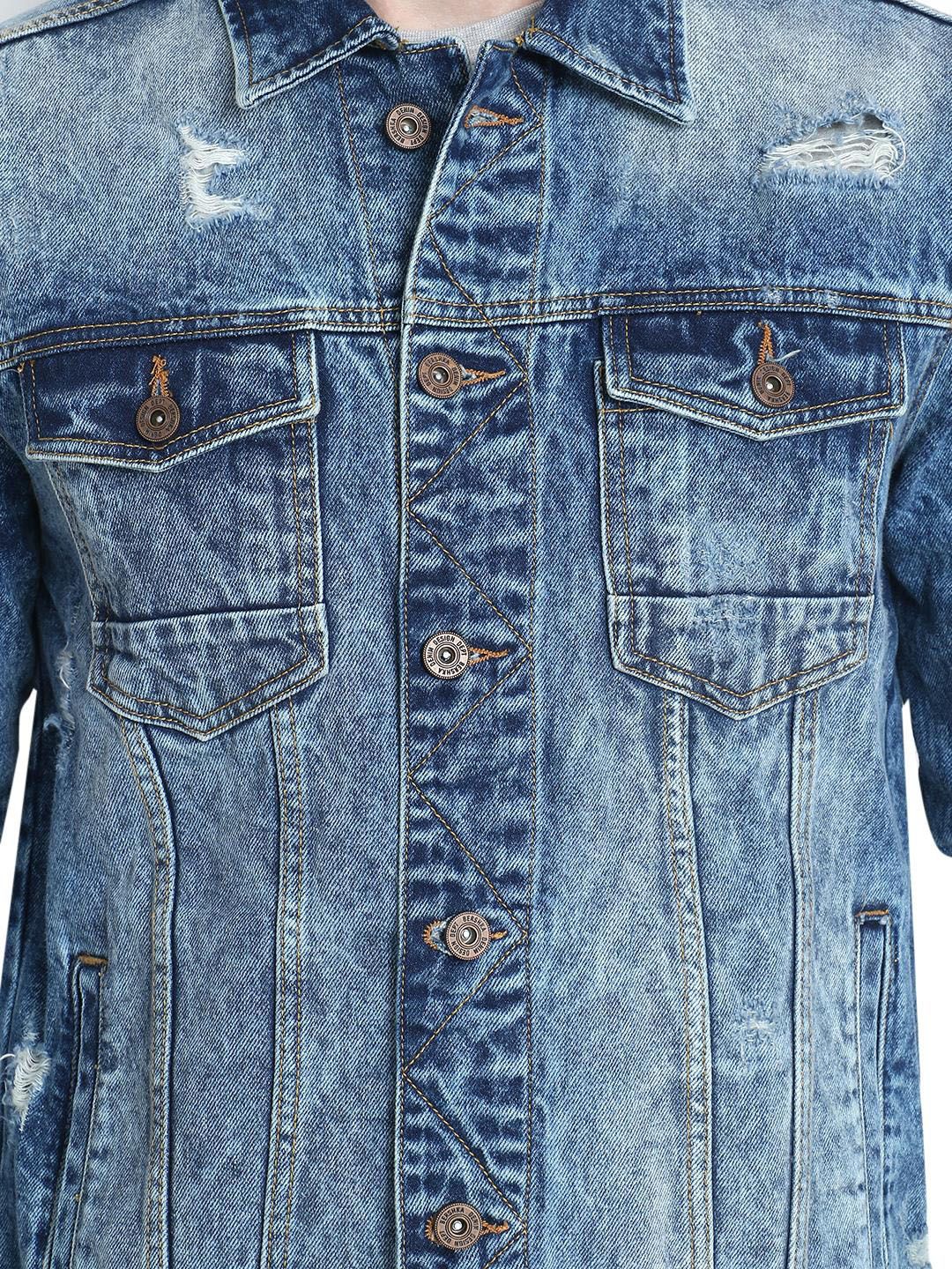 Kotty Men Blue Solid Denim Jacket
