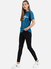 Kotty Women Blue Colourblocked Round Neck T-shirt