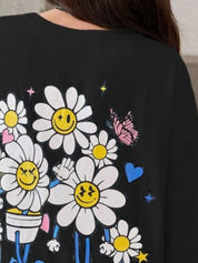 Kotty Girls Graphic Printed Round Neck Cotton Oversized T-shirt