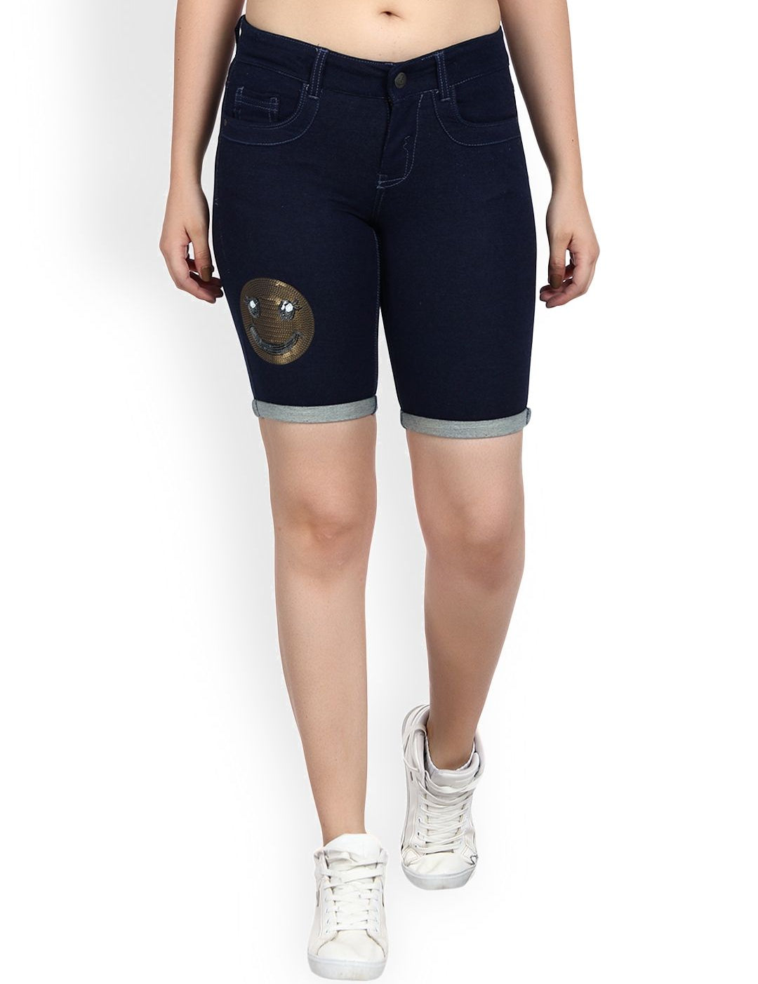 Kotty Women Blue Solid Regular Fit Denim Shorts