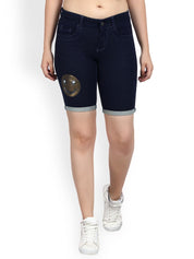 Kotty Women Blue Solid Regular Fit Denim Shorts
