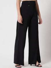 Kotty Women Black Relaxed Straight Fit High-Rise Easy Wash Trousers
