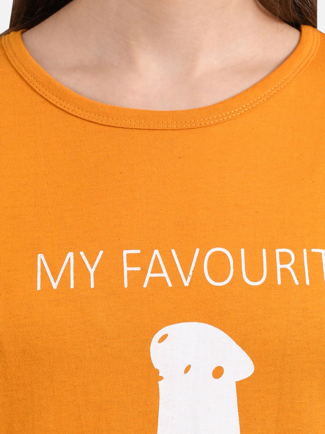Kotty Women Mustard Orange Printed Round Neck T-shirt