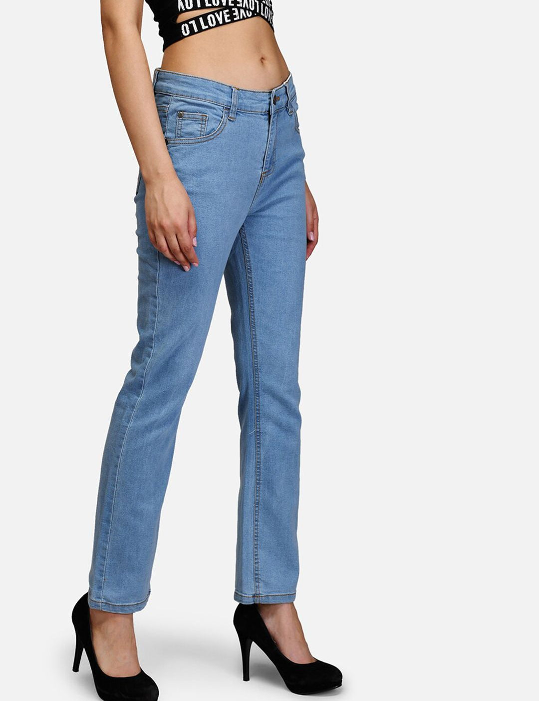 Kotty Women Blue Straight Fit High-Rise Clean Look Jeans