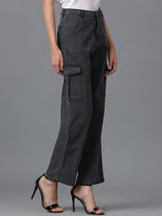 Kotty Women Black Jean Straight Fit High Rise Cargo Stretchable Jeans