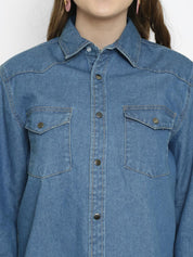 Kotty Women Blue Regular Fit Solid Denim Casual Shirt