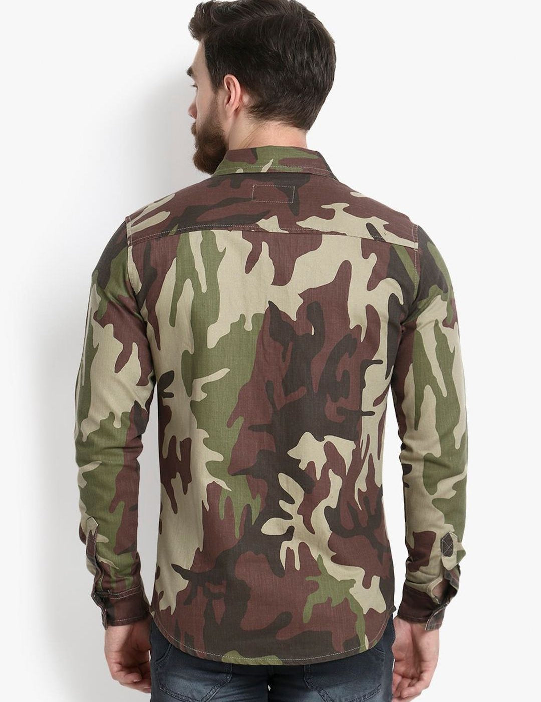 Kotty Men Khaki Brown & Green Camouflage Print Shirt