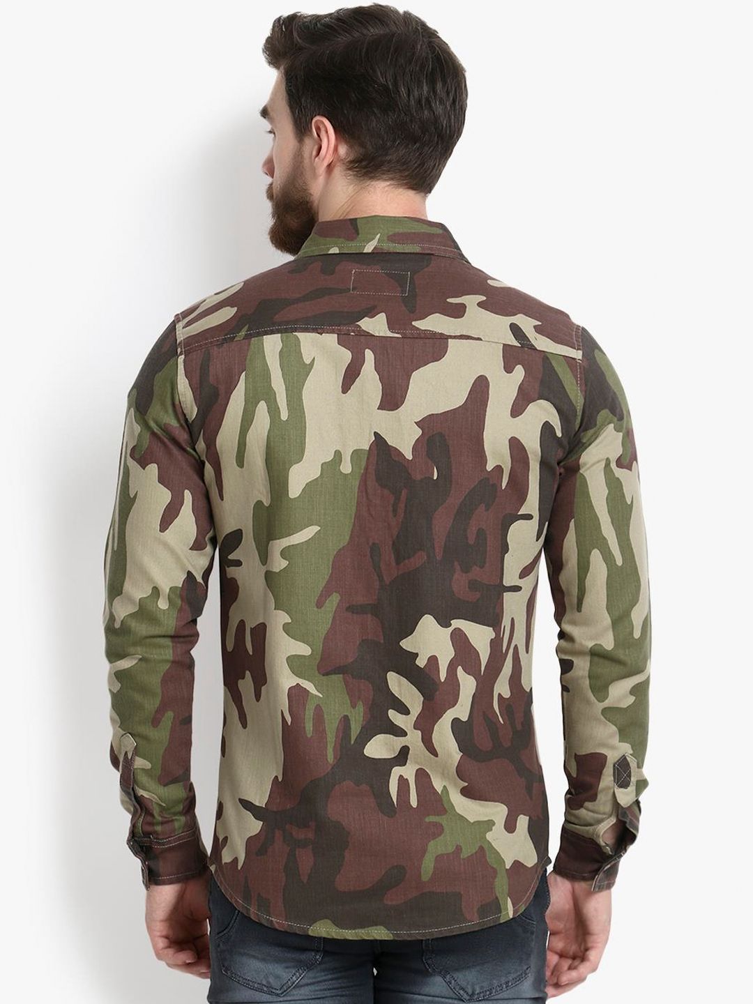 Kotty Men Khaki Brown & Green Camouflage Print Shirt