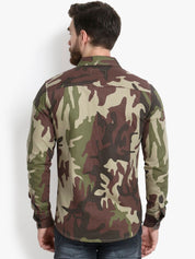 Kotty Men Khaki Brown & Green Camouflage Print Shirt