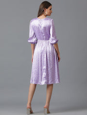 Kotty Lavender Floral Printed Satin Fit & Flare Mini Dress