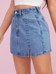 Kotty Denim Straight Mini Skirt