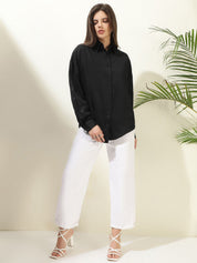 Kotty Women Comfort Spread Collar Solid Cotton Oversized Casual Shirt