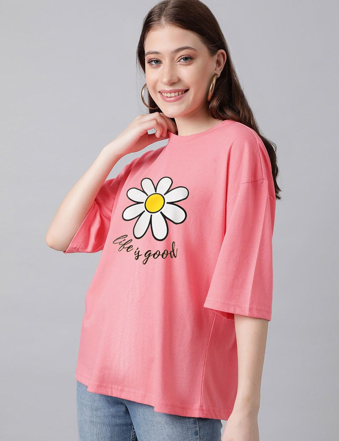 KOTTY Basics Graphic Printed Drop-Shoulder Sleeves Oversized T-shirt