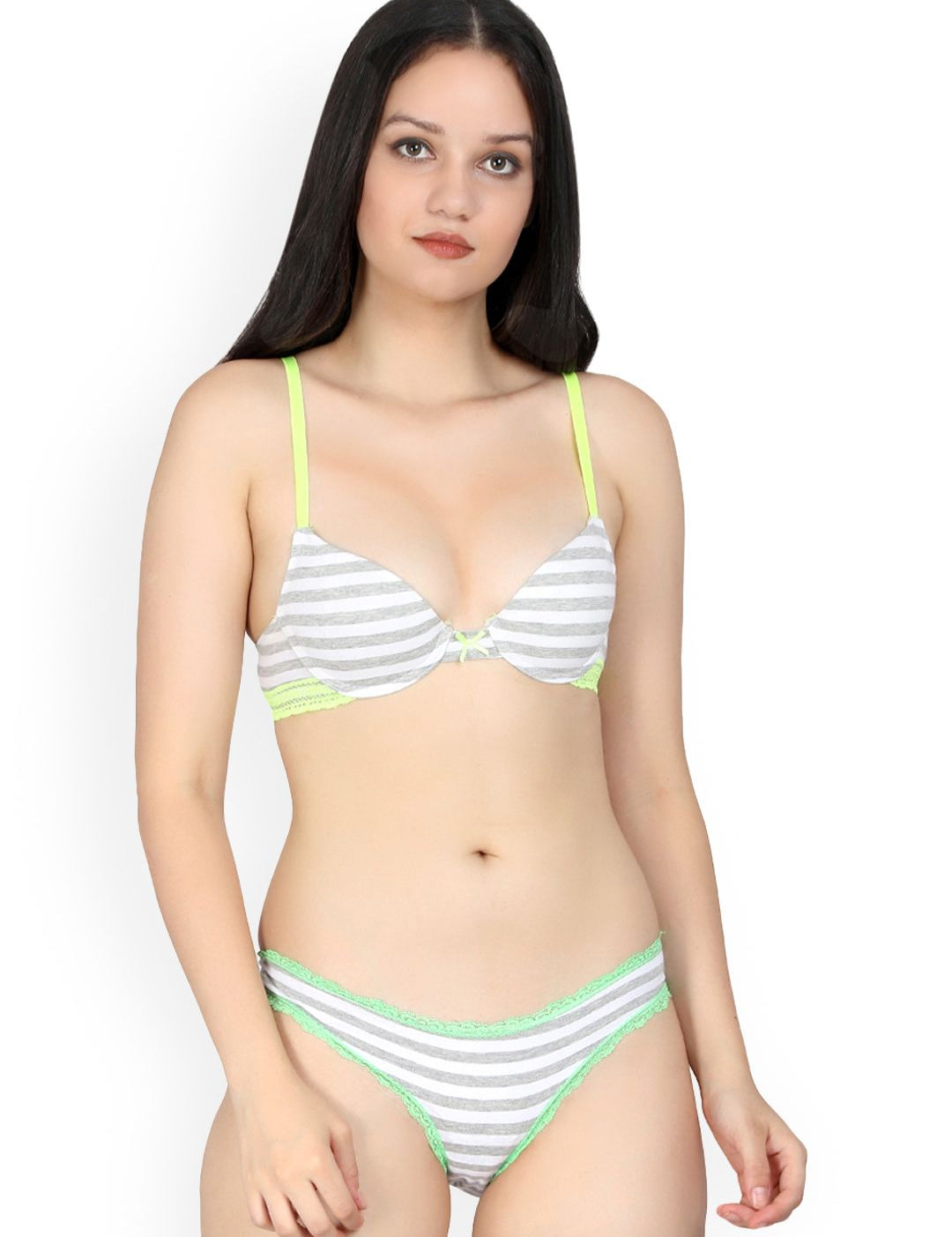 Kotty Women Grey And White Striped Lingerie Set KTTIW80