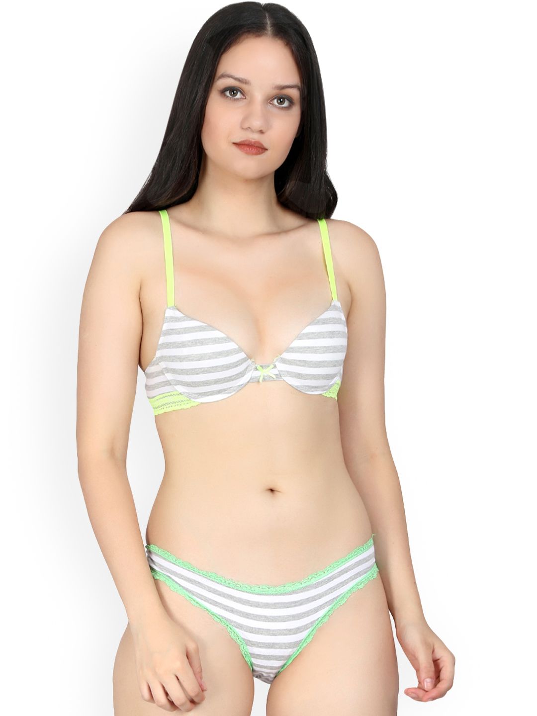 Kotty Women Grey And White Striped Lingerie Set KTTIW80