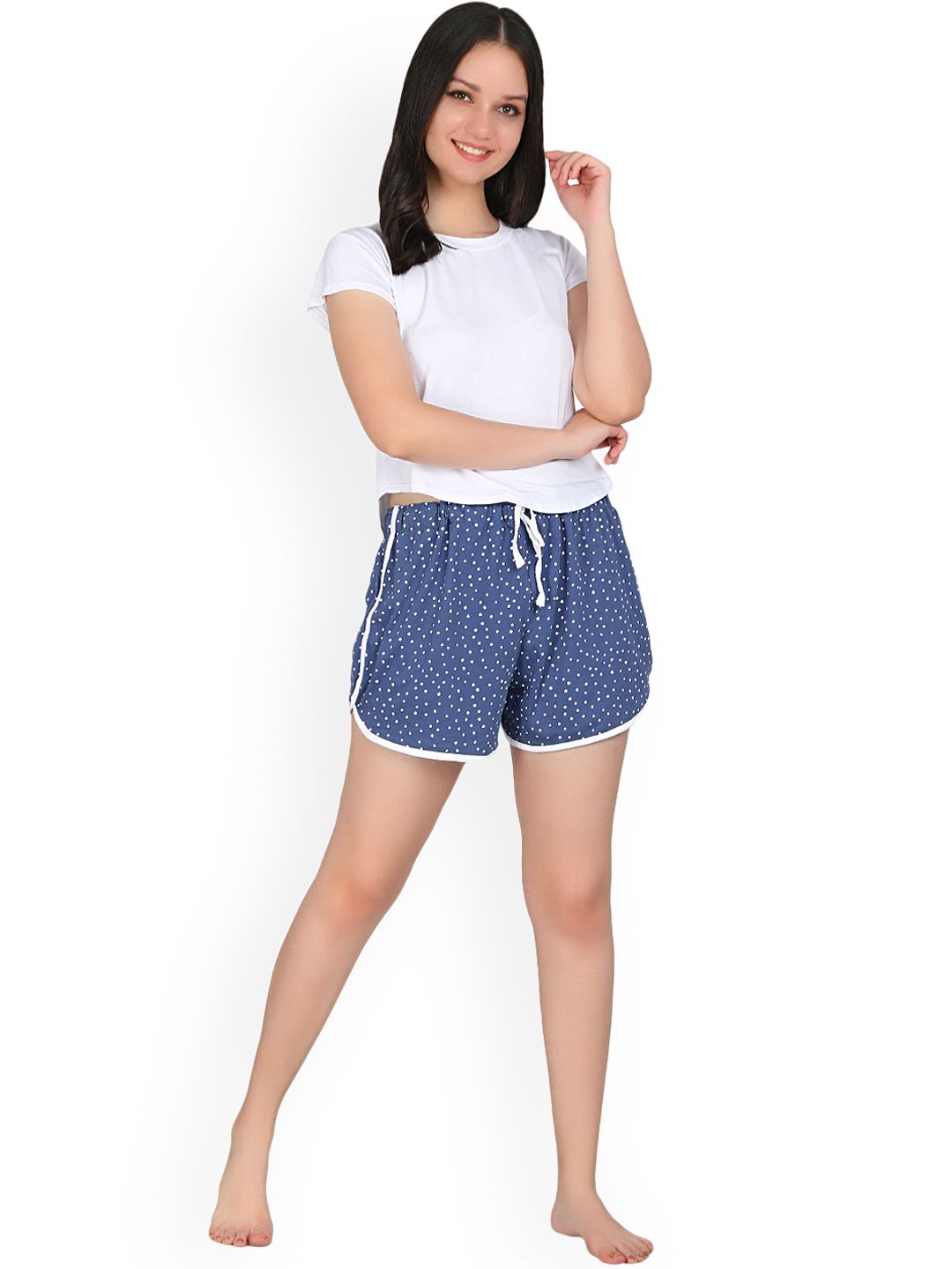 Kotty Women Blue Printed Lounge Shorts KTTSLEEPSHORTS226