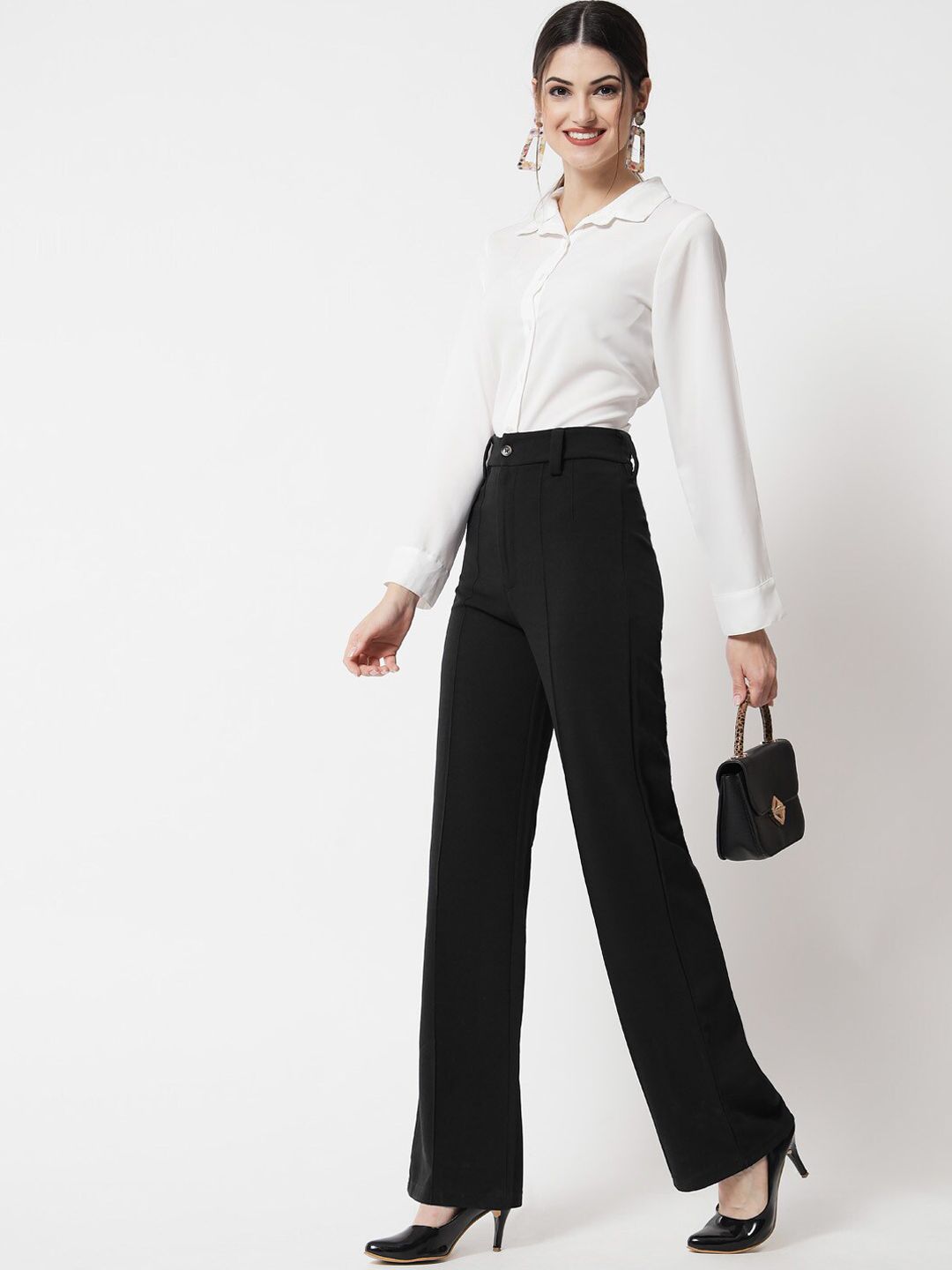 Kotty Women Relaxed Straight Leg Straight Fit High-Rise Pleated Trousers