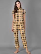 Kotty Women Yellow & Black Checked Night Suit