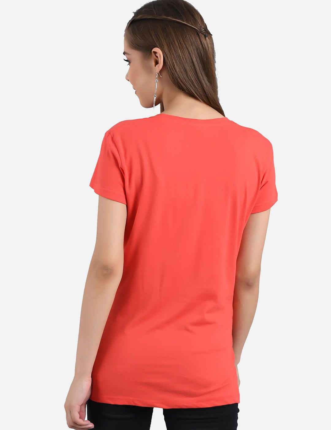 Kotty Women Navy Blue & Coral Orange Pack of 2 Printed T-shirt