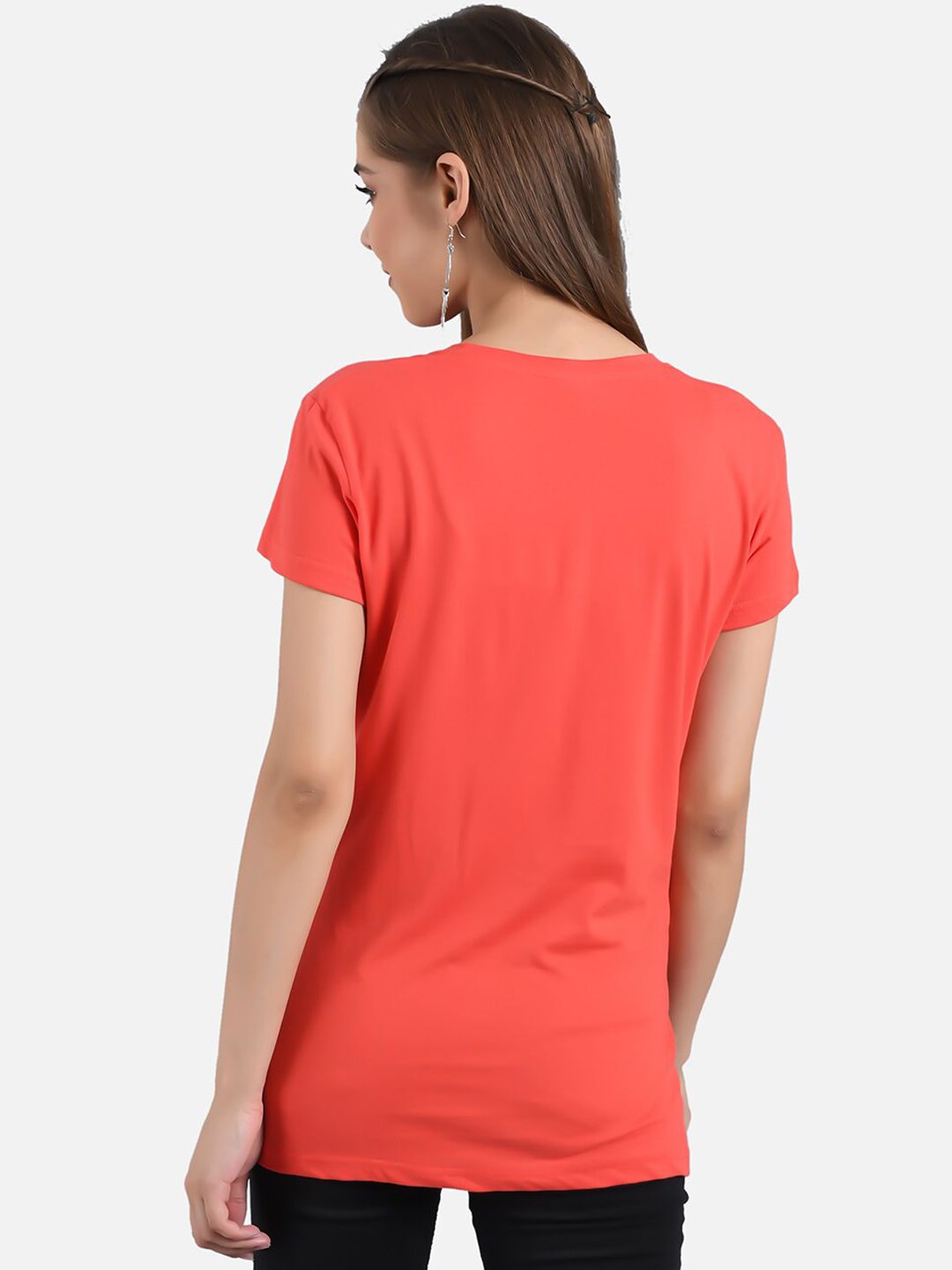 Kotty Women Navy Blue & Coral Orange Pack of 2 Printed T-shirt