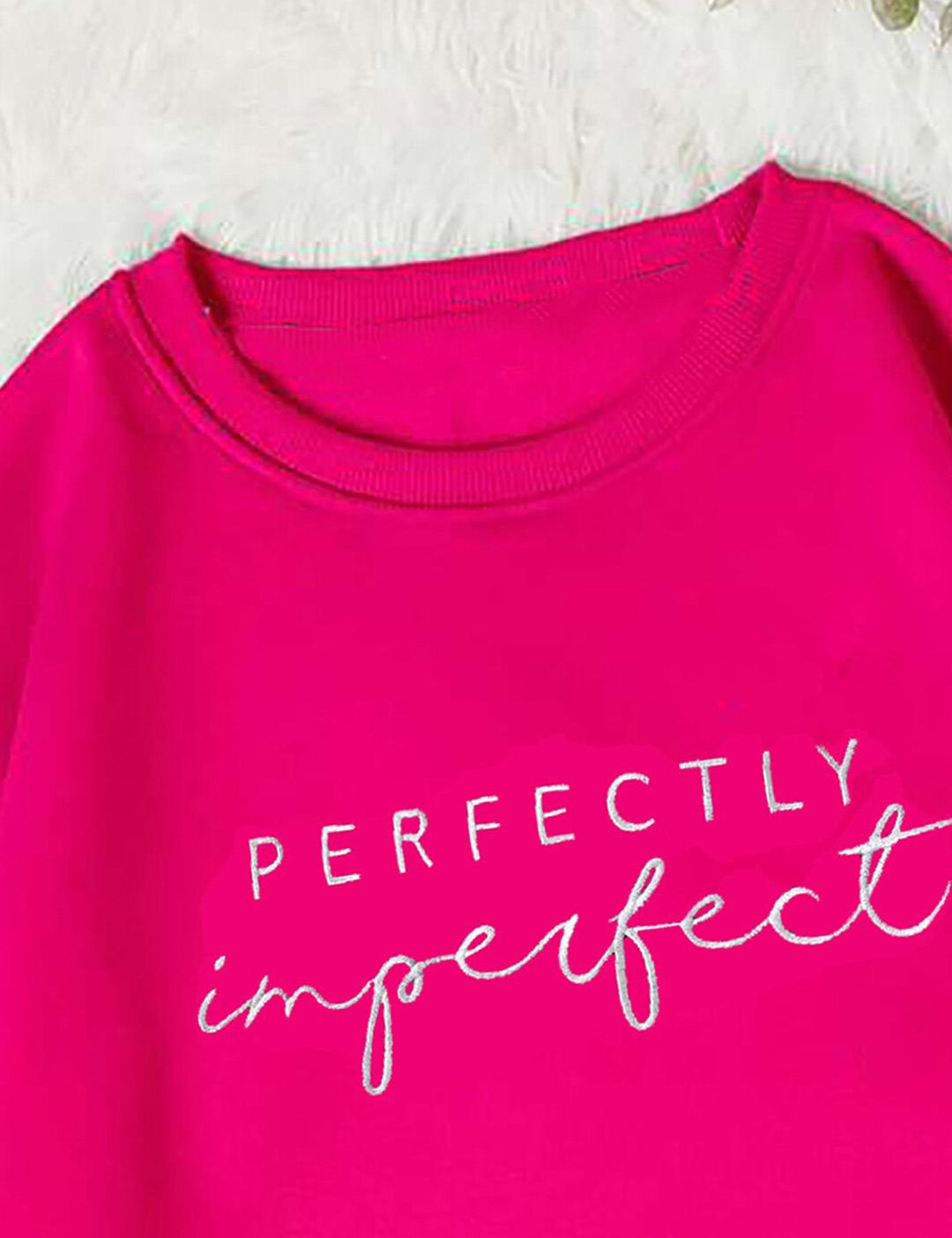 Kotty Pink Typography Printed Long Sleeves Fleece Pullover Sweatshirt
