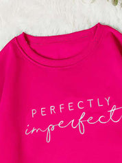 Kotty Pink Typography Printed Long Sleeves Fleece Pullover Sweatshirt