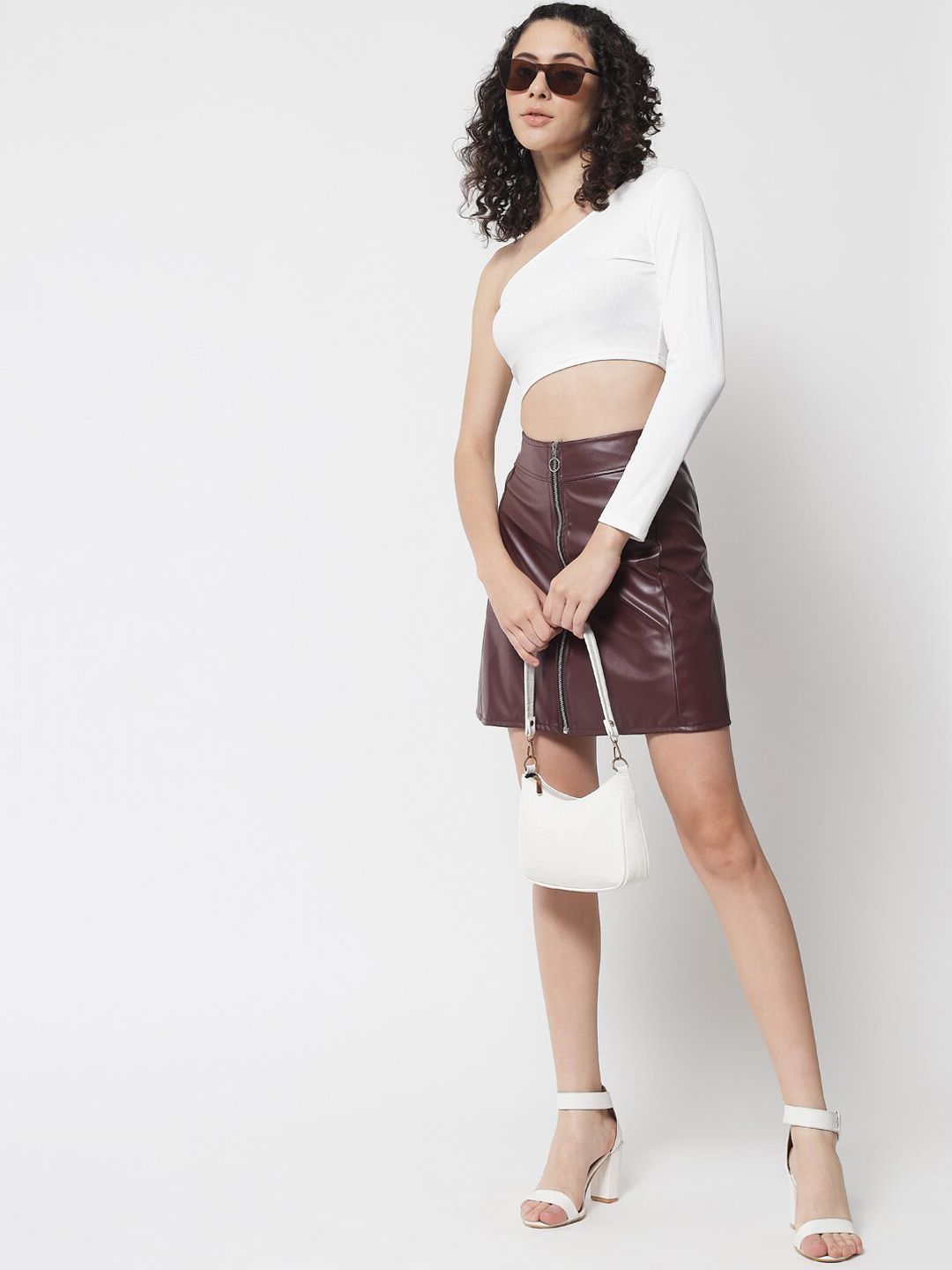 Kotty Women Brown Solid Above Knee Length A-Line Skirt